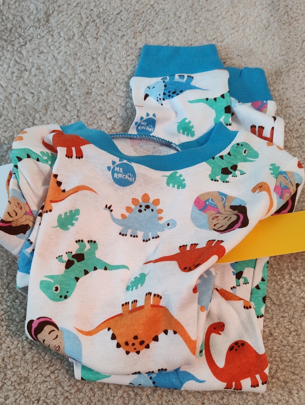 Rachel Kids White Pajama Set with Blue, Green, Orange Dinosaur Print